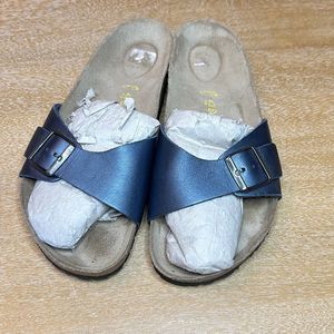 Birkenstock Madrid Birko-Flor blue navy single strap